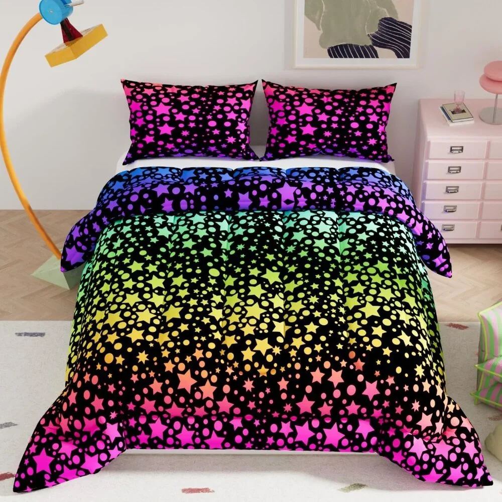 3D Pattern Colorful Stars Comforter Set Queen Sz